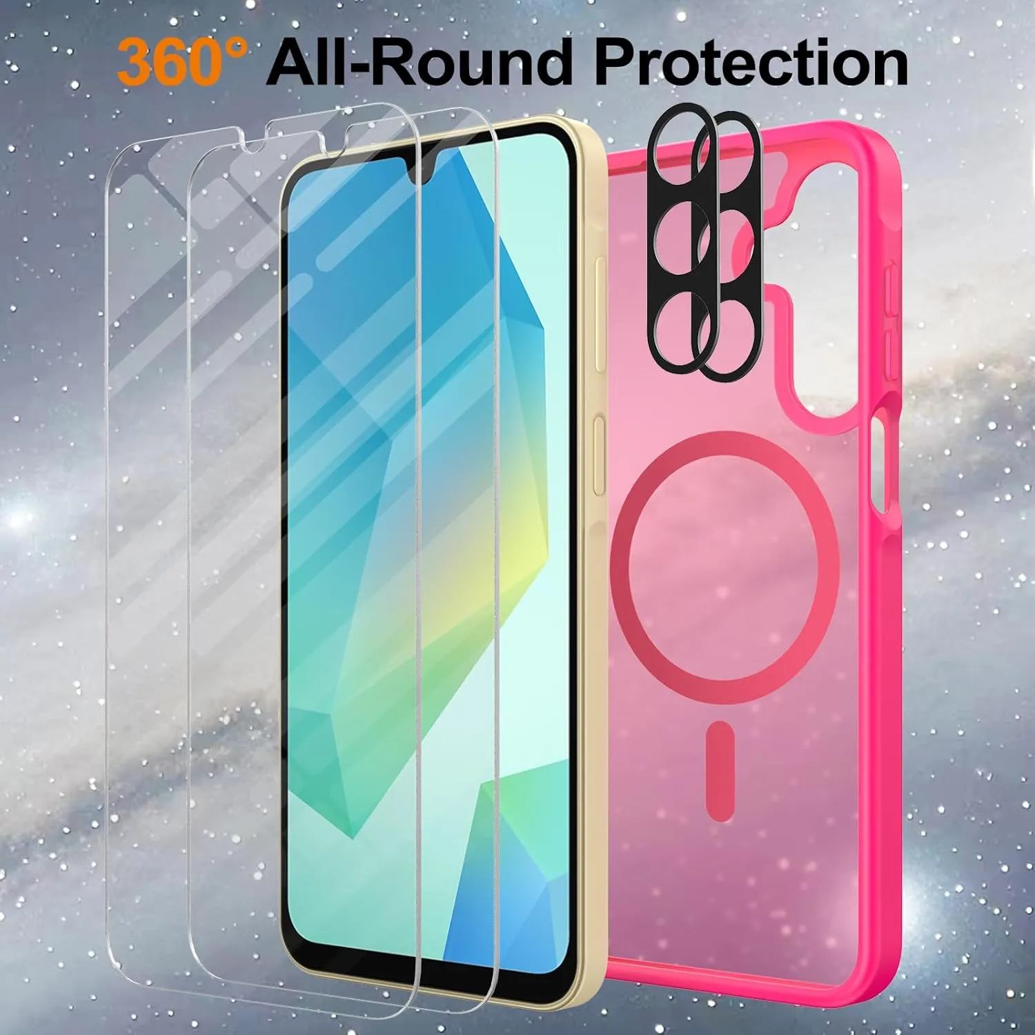 Mangix for Samsung Galaxy A16 5G Case, with 2-Pack Tempered Glass Screen Protector and Camera Lens Protector, Translucent Back Shockproof Phone Cover for Samsung Galaxy A16 5G (Hot Pink)