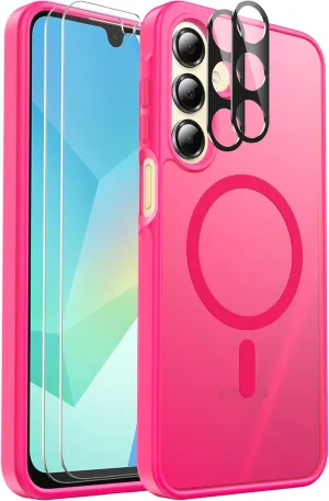 Mangix for Samsung Galaxy A16 5G Case, with 2-Pack Tempered Glass Screen Protector and Camera Lens Protector, Translucent Back Shockproof Phone Cover for Samsung Galaxy A16 5G (Hot Pink)