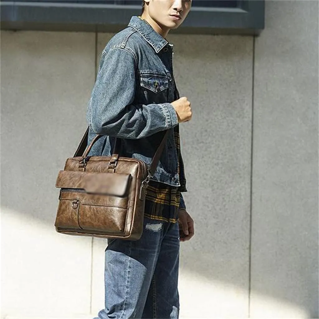 Men's Bag Handbag Shoulder Bag Vintage Men's Bag Briefcase Men's Crossbody Bag Briefcase(Black)