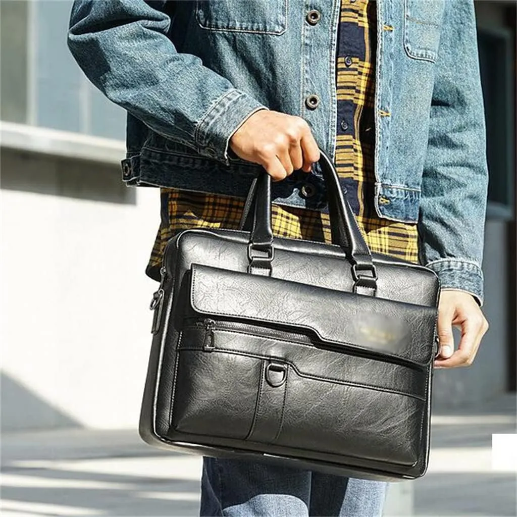 Men's Bag Handbag Shoulder Bag Vintage Men's Bag Briefcase Men's Crossbody Bag Briefcase(Black)