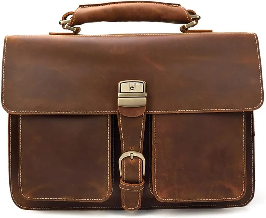 Men's Leather Briefcase Europe and The United States Retro Handbag Compartment Shoulder Bag(D)