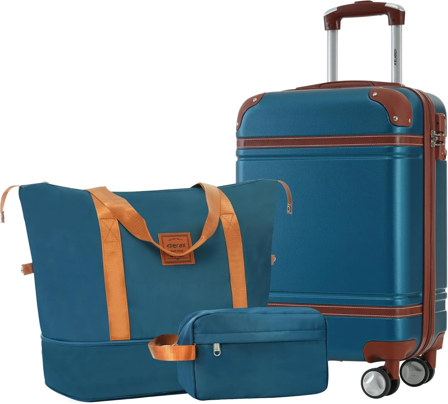 Merax 20 IN Luggage with Bags, Suitcase with Spinner Wheels, Carry on Luggage with TSA Lock Lightweight Vintage Luggage(Blue)