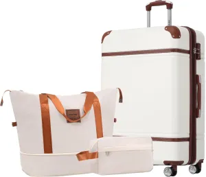 Merax 24 IN Spinner Luggage with Bags, Suitcase with TSA Lock, Lightweight Vintage Luggage (White)