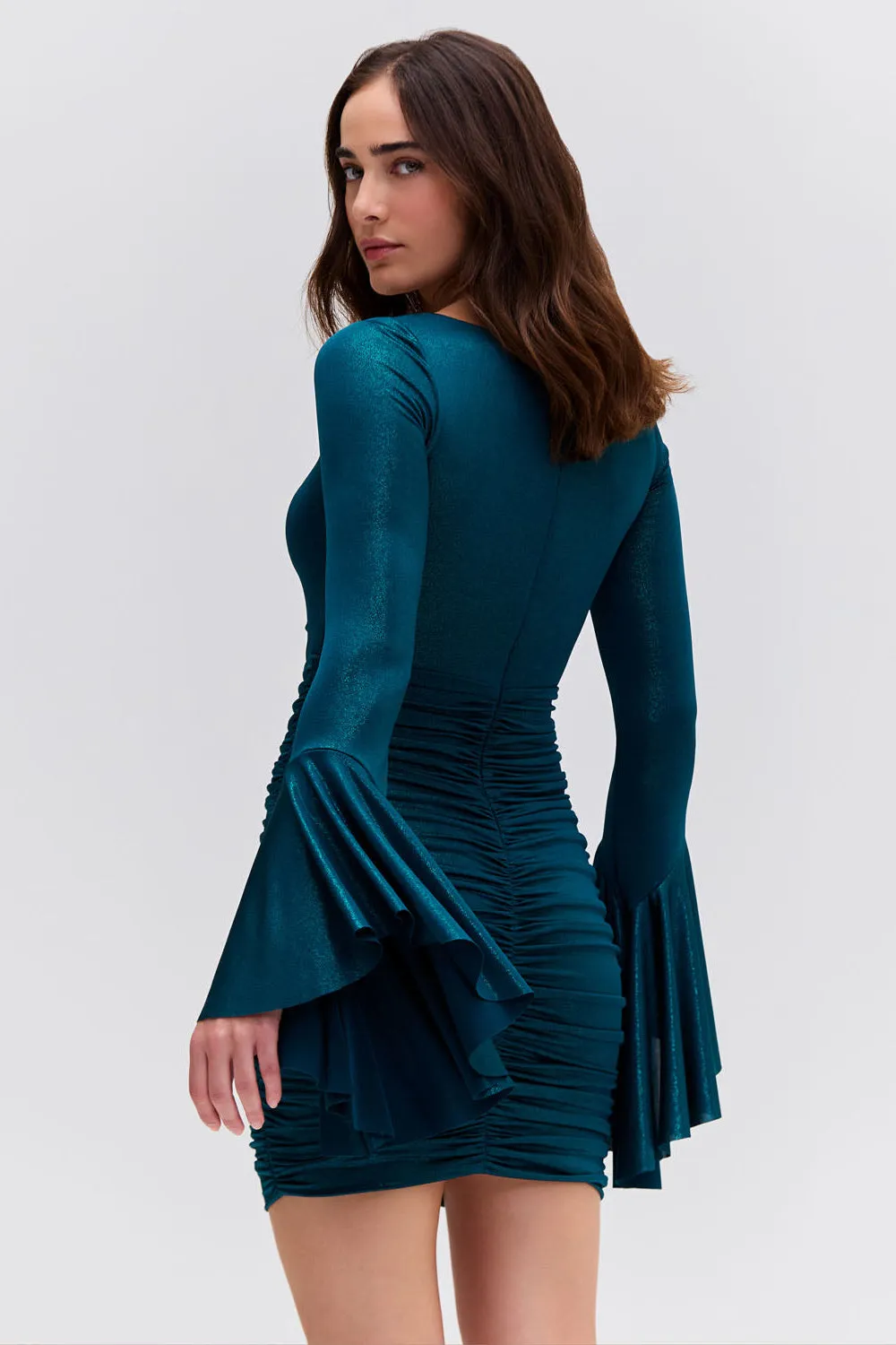 Metallic Jersey Bell Sleeve Mini Dress