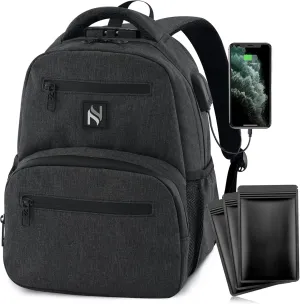 Mini Smell Proof Backpack With Lock For Men/Women USB & Headphone Port (Dark Grey)