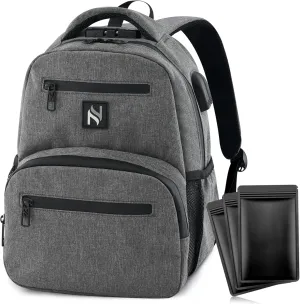 Mini Smell Proof Backpack With Lock For Men/Women USB & Headphone Port (Light Grey)