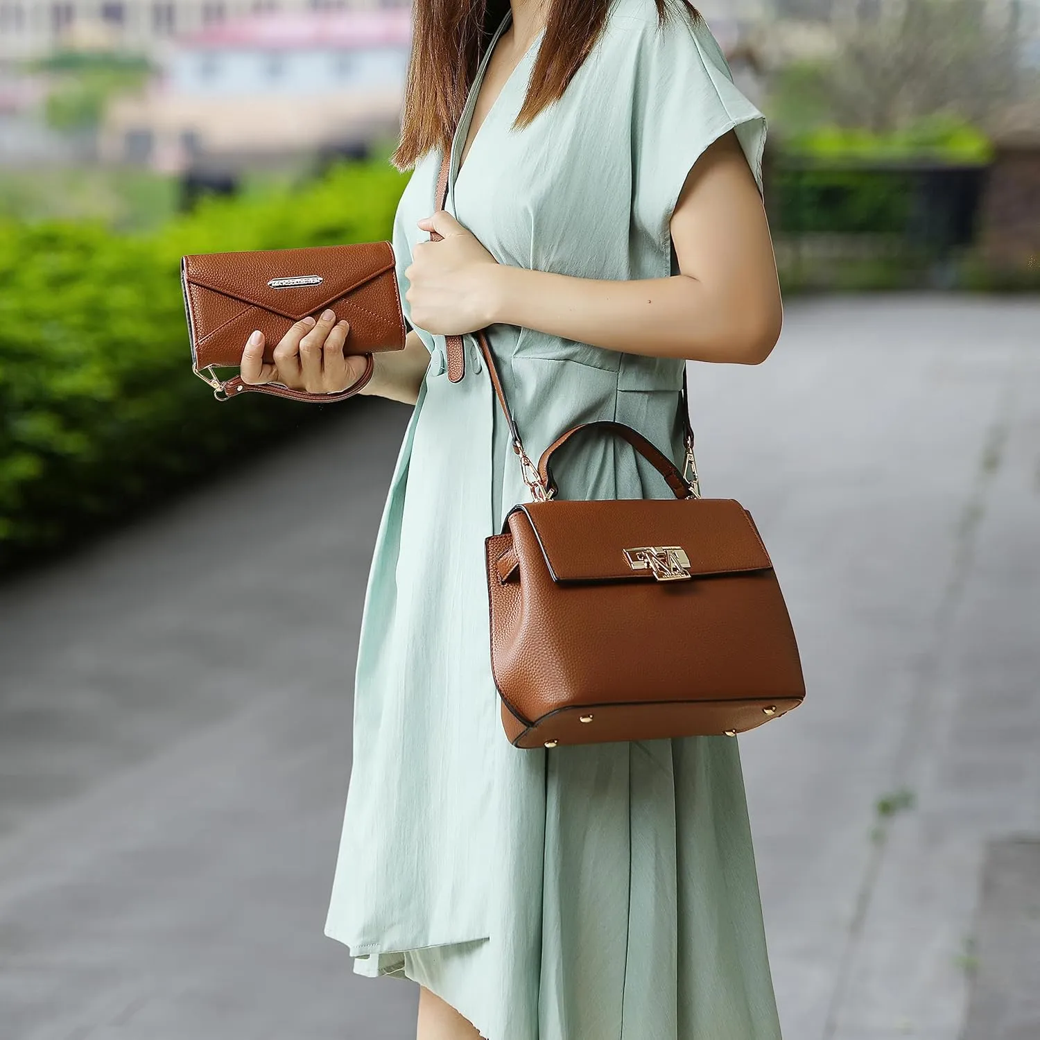 MKF Collection Satchel Bags for Women, Vegan Leather Work bag Top-Handle Shoulder bag Crossbody Handbag Purse