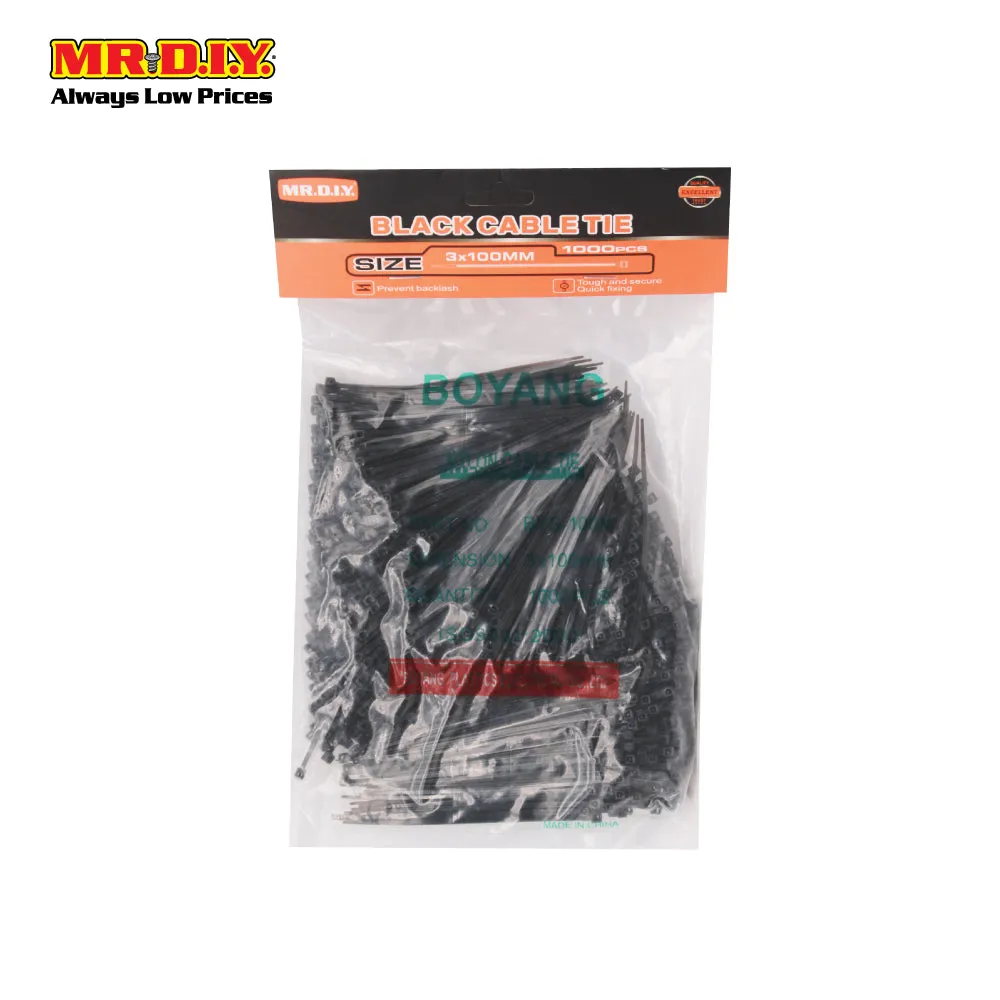 (MR.DIY) Black Cable Ties (3mm x 10cm) 1000pcs
