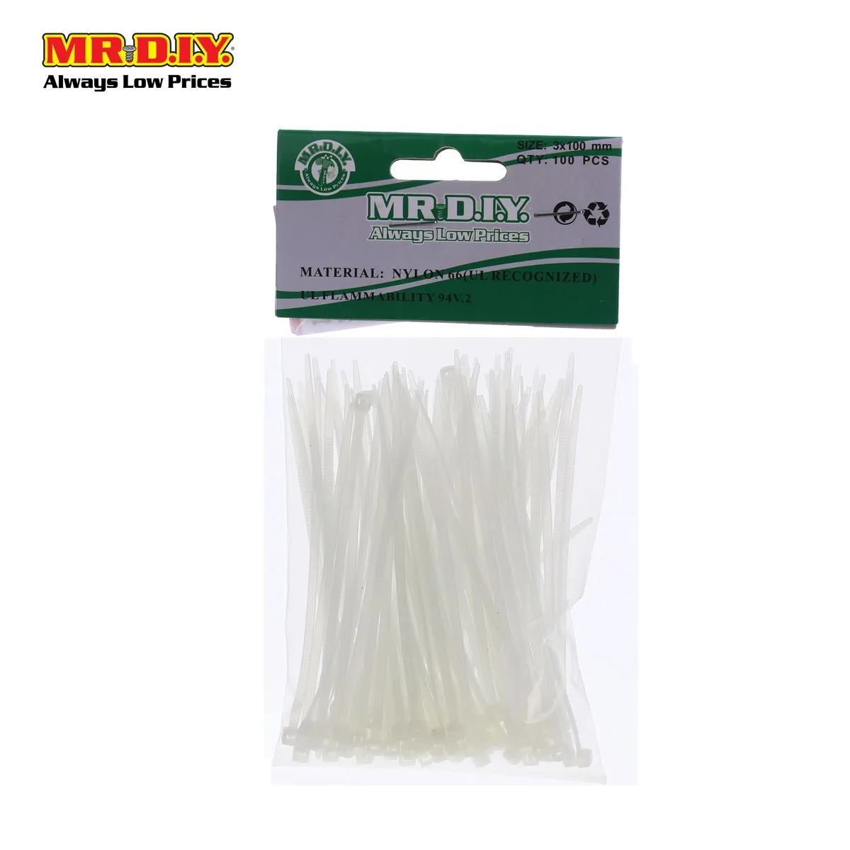 (MR.DIY) White Cable Ties (3mm x 10cm) 100pcs