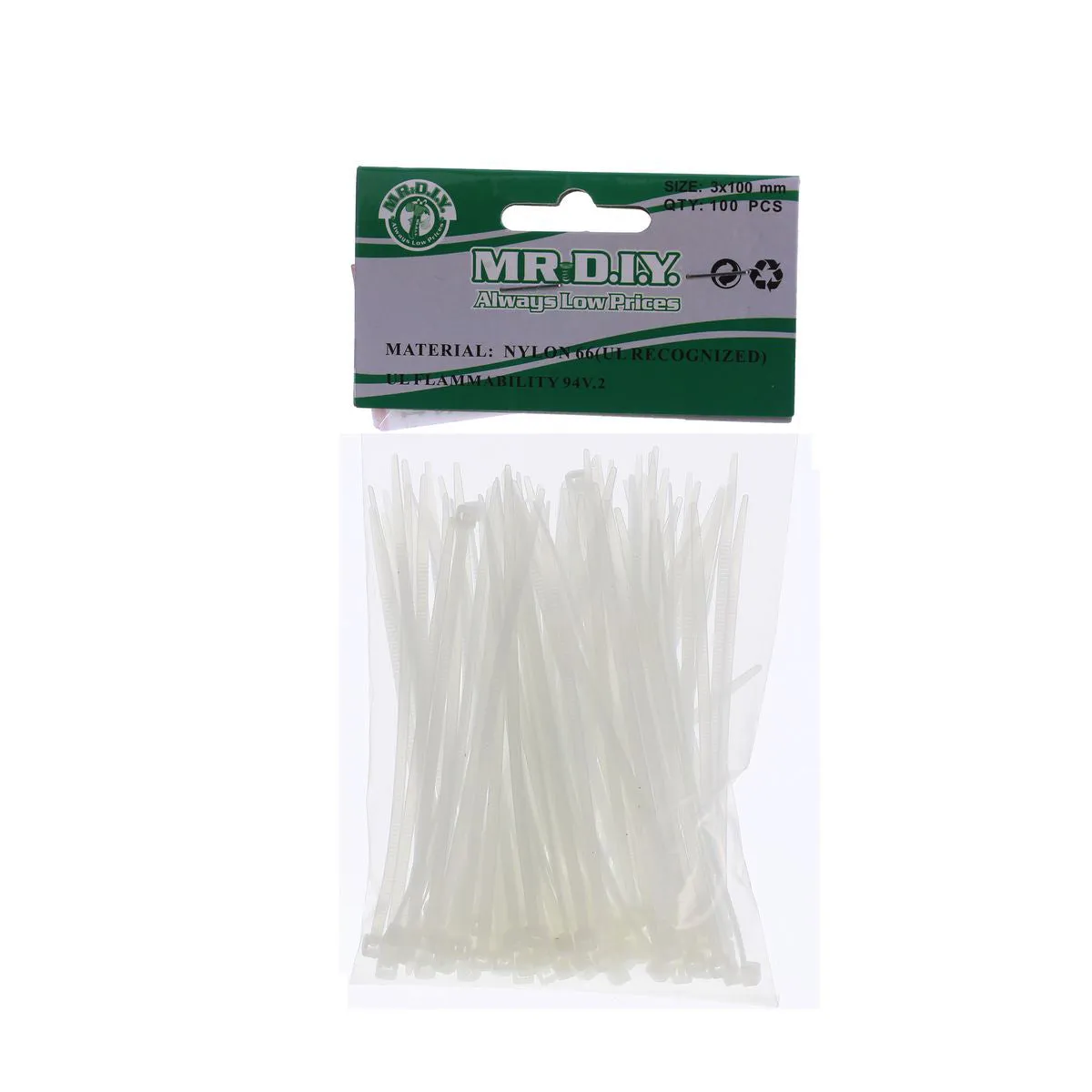 (MR.DIY) White Cable Ties (3mm x 10cm) 100pcs