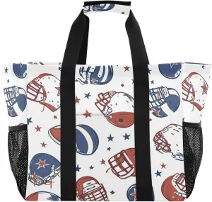 Nander American Football Ball and Helmet Reusable Grocery Bags,Large Grocery Tote Bag Water Resistant Shopping Bags Foldable Grocery Bag for Clothes,Shoes and Picnic