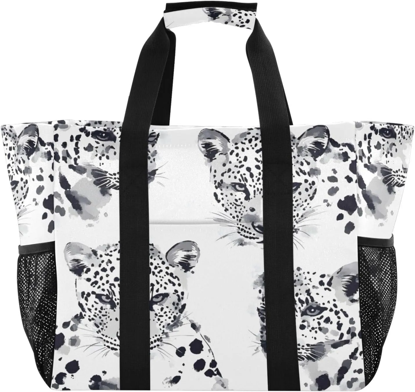 Nander Beautiful Art Leopard Foldable Tote Bag Waterproof Sandproof Women Beach Bag Handbag Gym Bag