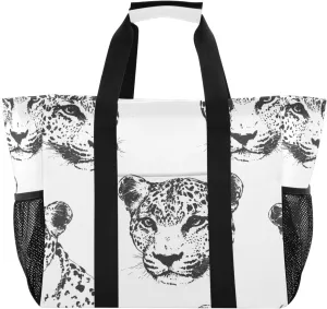 Nander Beautiful Art Leopard Foldable Tote Bag Waterproof Sandproof Women Beach Bag Handbag Gym Bag