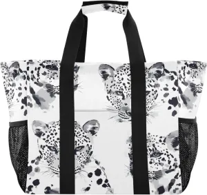 Nander Beautiful Art Leopard Foldable Tote Bag Waterproof Sandproof Women Beach Bag Handbag Gym Bag