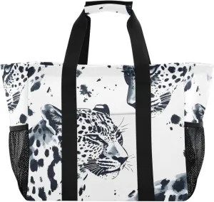 Nander Beautiful Art Leopard Foldable Tote Bag Waterproof Sandproof Women Beach Bag Handbag Gym Bag
