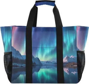 Nander Beautiful Aurora Foldable Tote Bag Waterproof Sandproof Women Beach Bag Handbag Gym Bag Travel Shopping Bag