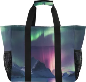 Nander Beautiful Aurora Foldable Tote Bag Waterproof Sandproof Women Beach Bag Handbag Gym Bag Travel Shopping Bag