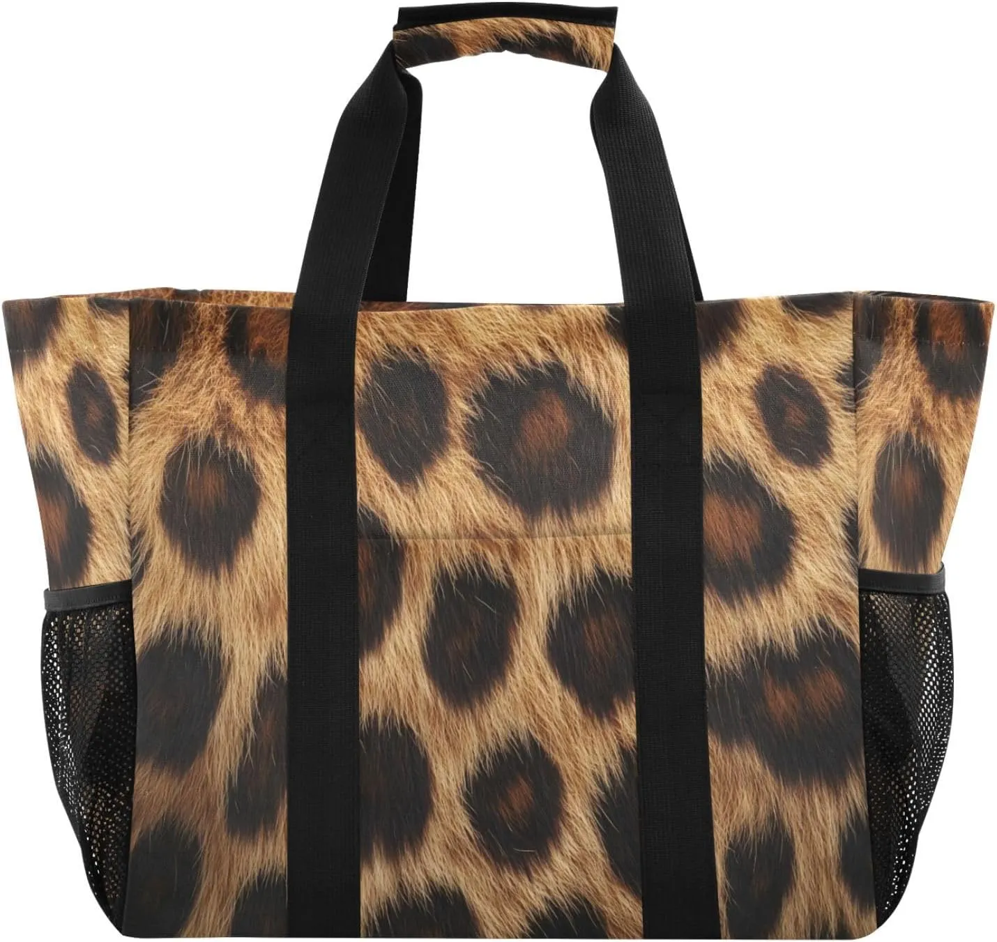 Nander Beautiful Brown Leopard Print Foldable Tote Bag Waterproof Sandproof Women Beach Bag Handbag Gym Bag
