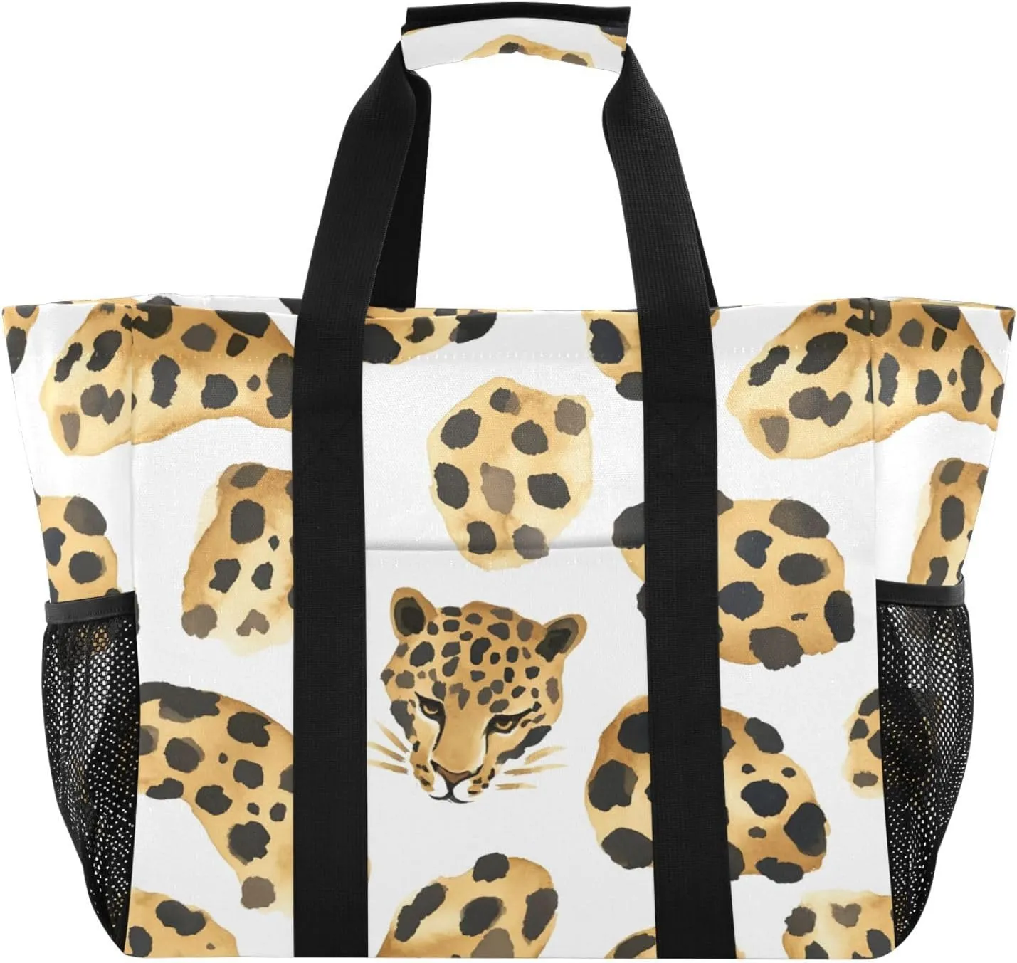 Nander Beautiful Brown Leopard Print Foldable Tote Bag Waterproof Sandproof Women Beach Bag Handbag Gym Bag