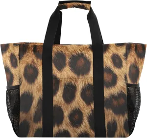 Nander Beautiful Brown Leopard Print Foldable Tote Bag Waterproof Sandproof Women Beach Bag Handbag Gym Bag