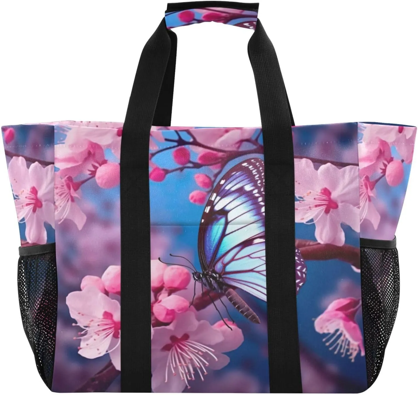 Nander Beautiful Butterfly Foldable Tote Bag Waterproof Sandproof Women Beach Bag Handbag Gym Bag Travel Shopping Bag