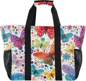 Nander Beautiful Butterfly Foldable Tote Bag Waterproof Sandproof Women Beach Bag Handbag Gym Bag Travel Shopping Bag