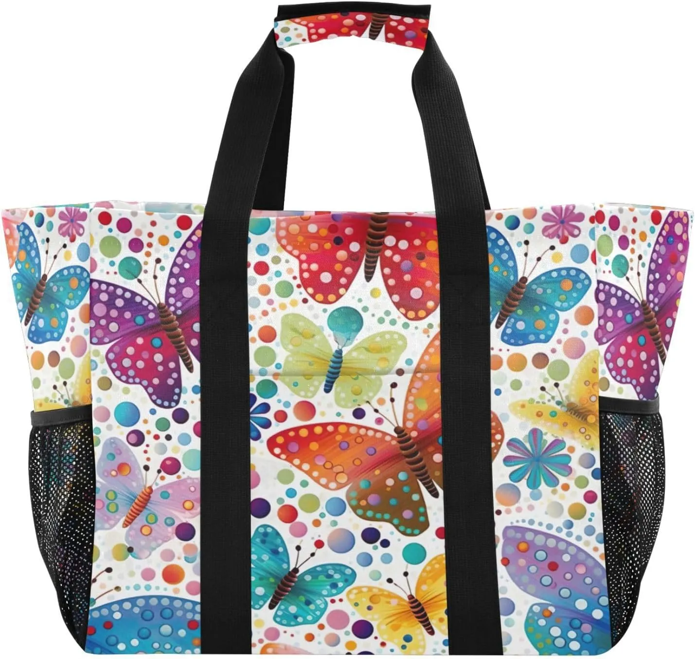 Nander Beautiful Butterfly Foldable Tote Bag Waterproof Sandproof Women Beach Bag Handbag Gym Bag Travel Shopping Bag