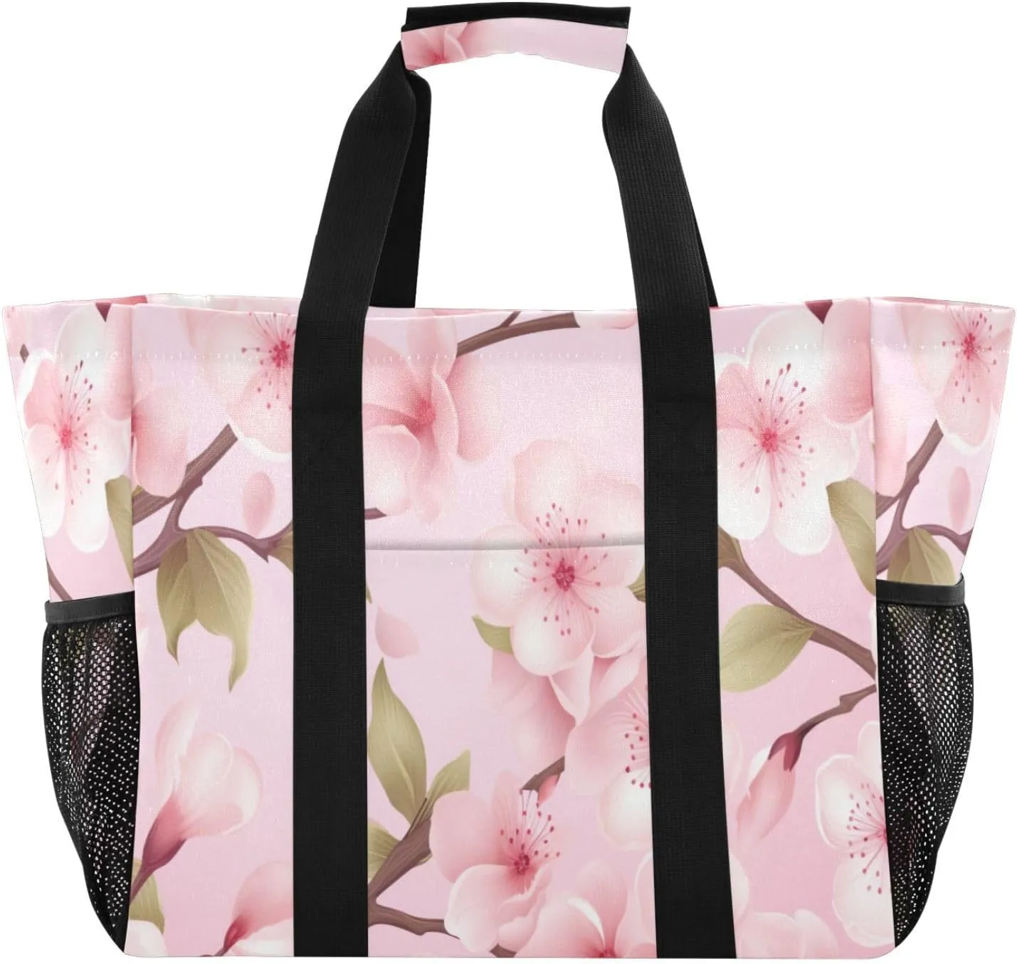 Nander Beautiful Cherry Blossoms Foldable Tote Bag Waterproof Sandproof Women Beach Bag Handbag Gym Bag Travel Shopping Bag