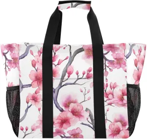 Nander Beautiful Cherry Blossoms Foldable Tote Bag Waterproof Sandproof Women Beach Bag Handbag Gym Bag Travel Shopping Bag