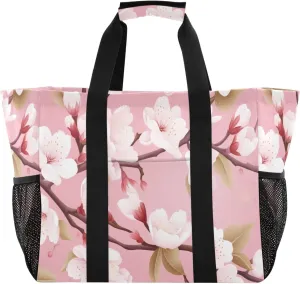 Nander Beautiful Cherry Blossoms Foldable Tote Bag Waterproof Sandproof Women Beach Bag Handbag Gym Bag Travel Shopping Bag