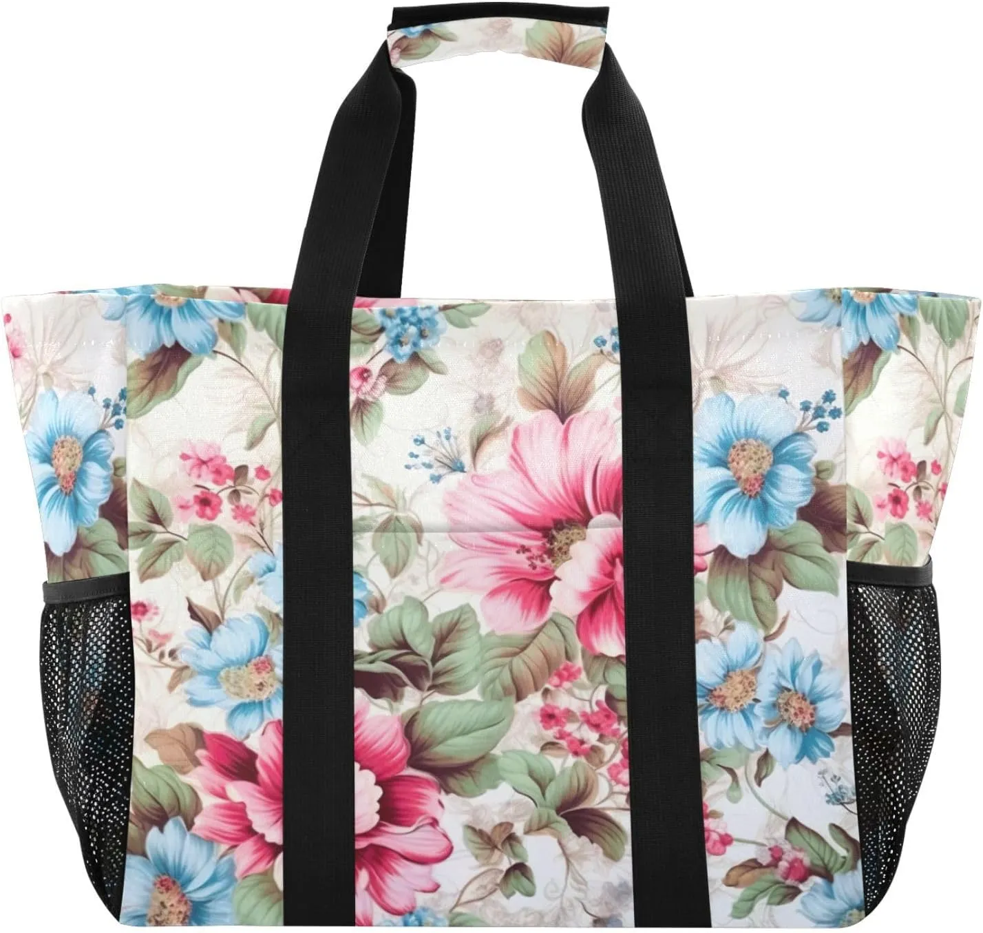 Nander Beautiful Flowers Foldable Tote Bag Waterproof Sandproof Women Beach Bag Handbag Gym Bag