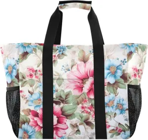 Nander Beautiful Flowers Foldable Tote Bag Waterproof Sandproof Women Beach Bag Handbag Gym Bag