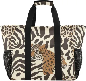 Nander Beautiful Leopard Print Texture Foldable Tote Bag Waterproof Sandproof Women Beach Bag Handbag Gym Bag