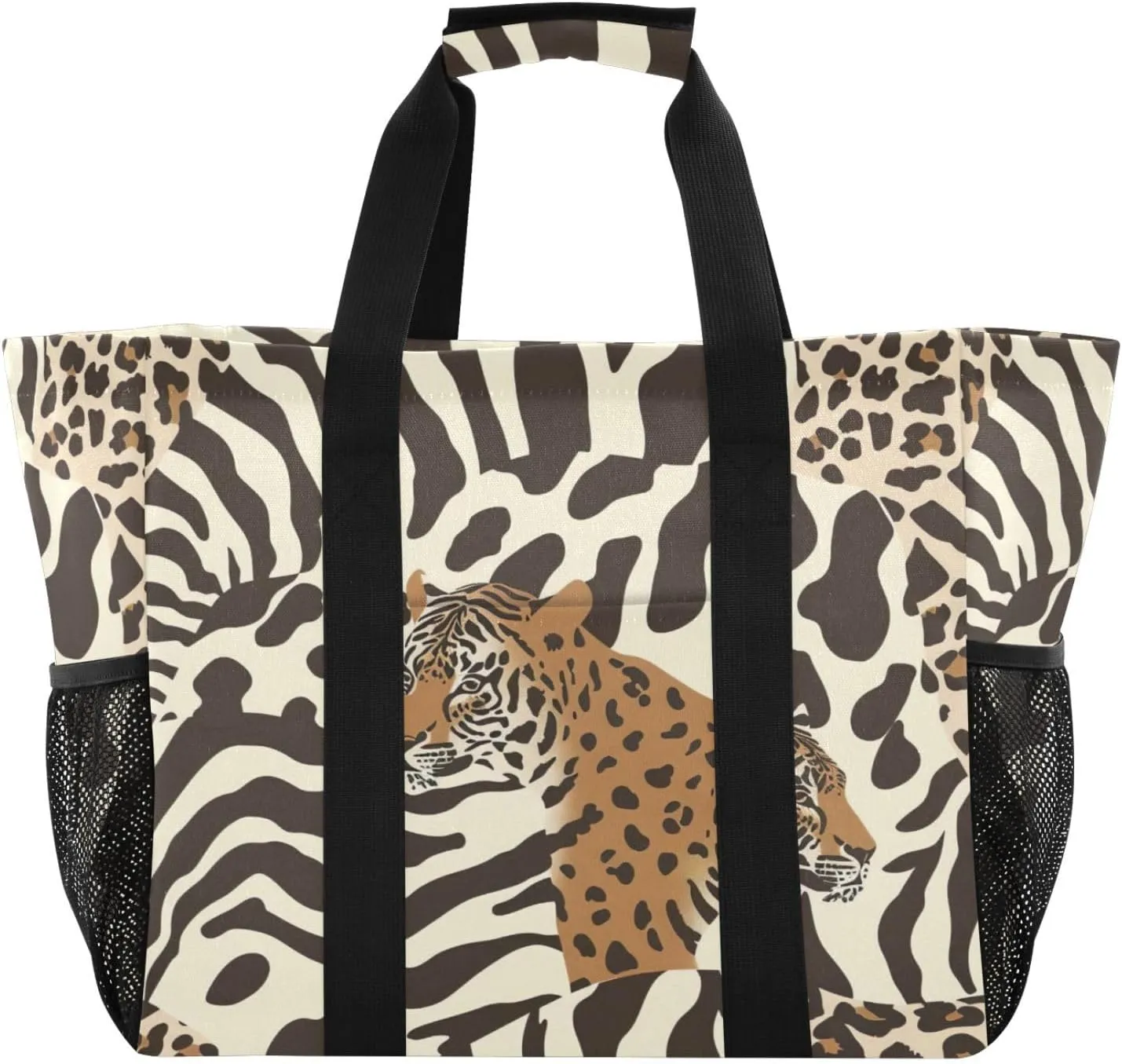 Nander Beautiful Leopard Print Texture Foldable Tote Bag Waterproof Sandproof Women Beach Bag Handbag Gym Bag