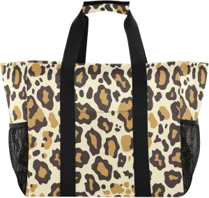 Nander Beautiful Leopard Print Texture Foldable Tote Bag Waterproof Sandproof Women Beach Bag Handbag Gym Bag