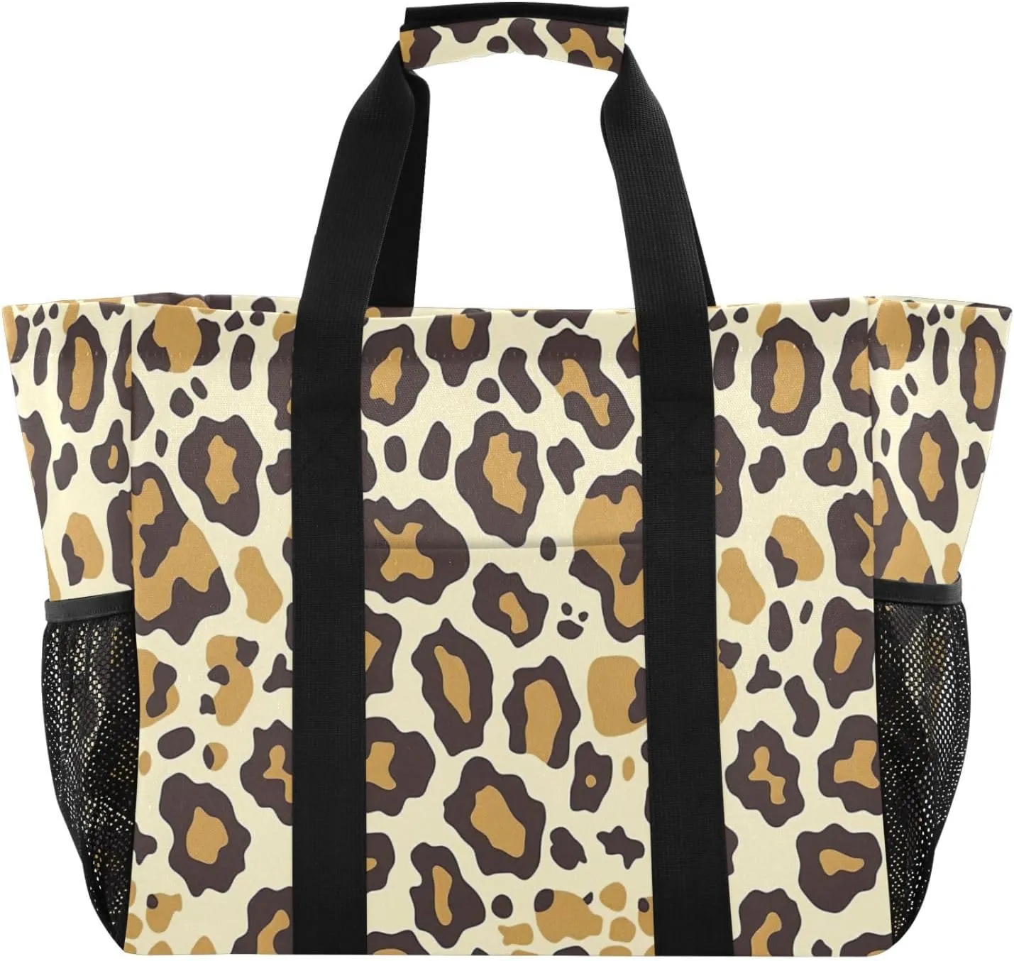 Nander Beautiful Leopard Print Texture Foldable Tote Bag Waterproof Sandproof Women Beach Bag Handbag Gym Bag