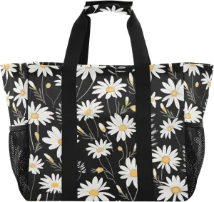 Nander Beautiful Little Daisies Foldable Tote Bag Waterproof Sandproof Women Beach Bag Handbag Gym Bag Travel Shopping Bag