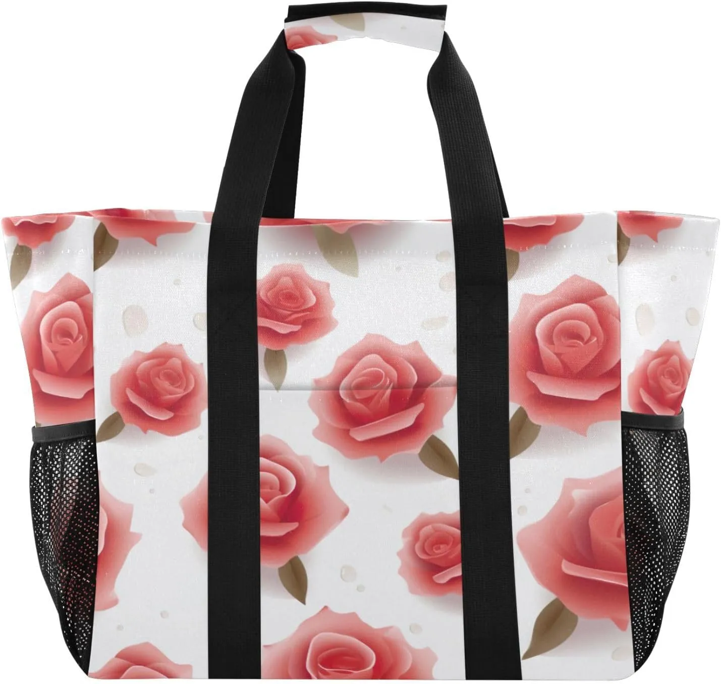 Nander Beautiful Red Roses Foldable Tote Bag Waterproof Sandproof Women Beach Bag Handbag Gym Bag