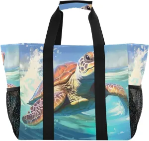 Nander Beautiful Turtle Foldable Tote Bag Waterproof Sandproof Women Beach Bag Handbag Gym Bag Travel Shopping Bag