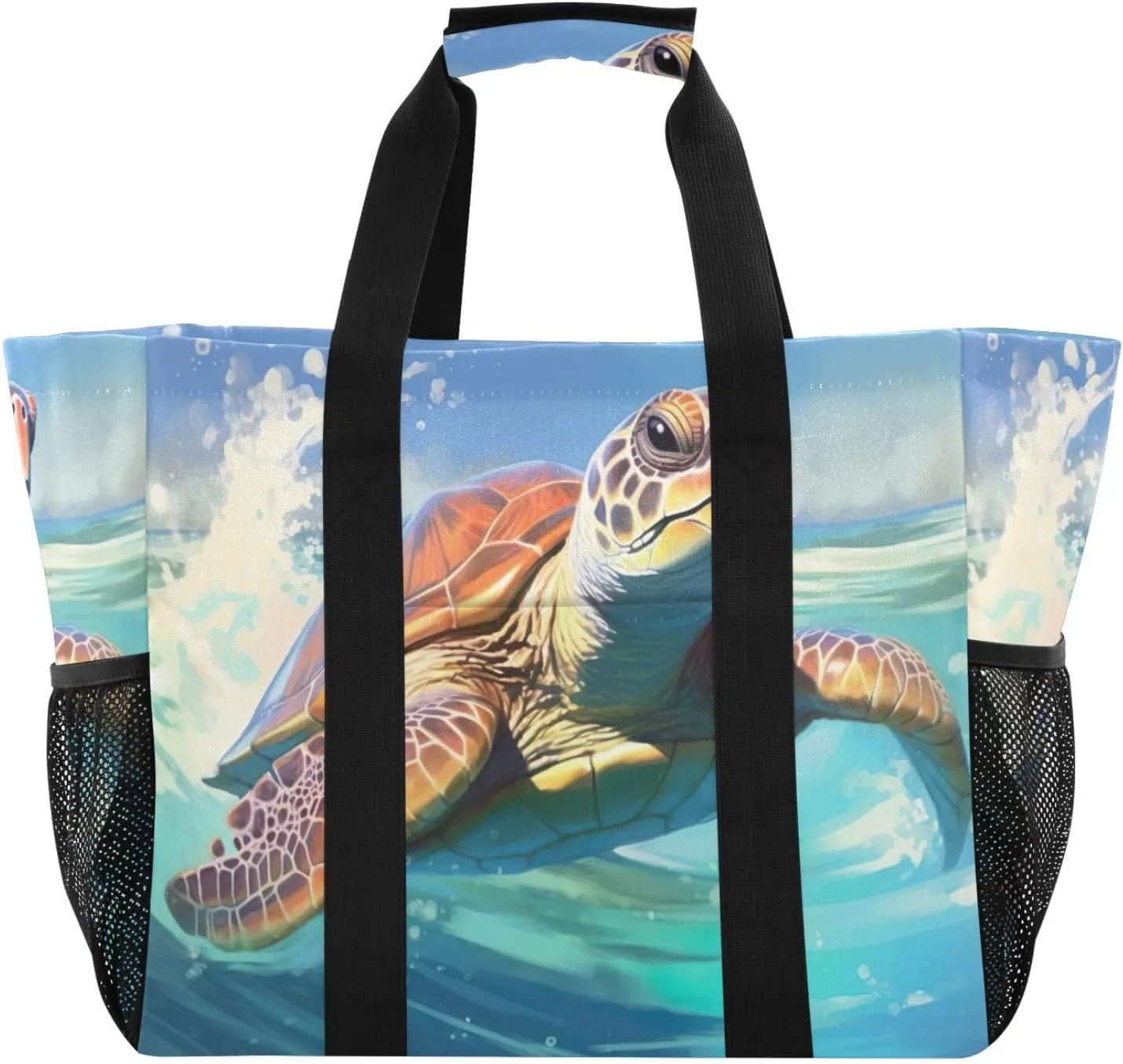 Nander Beautiful Turtle Foldable Tote Bag Waterproof Sandproof Women Beach Bag Handbag Gym Bag Travel Shopping Bag