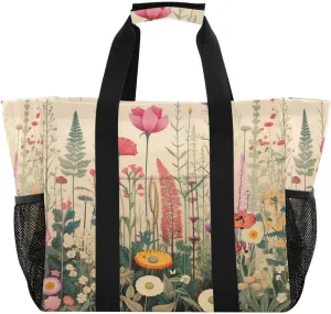 Nander Beautiful Wildflowers Foldable Tote Bag Waterproof Sandproof Women Beach Bag Handbag Gym Bag Travel Shopping Bag