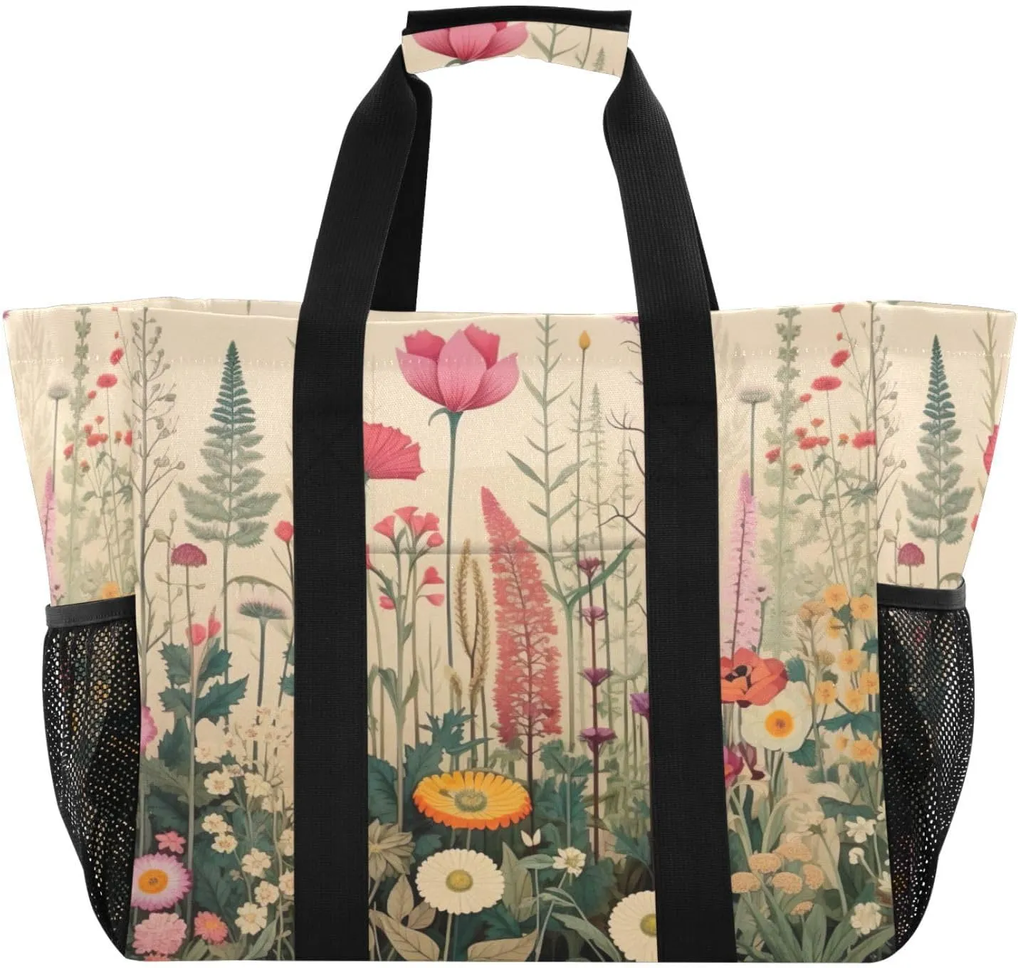 Nander Beautiful Wildflowers Foldable Tote Bag Waterproof Sandproof Women Beach Bag Handbag Gym Bag Travel Shopping Bag
