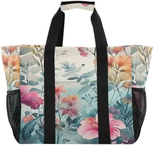 Nander Beautiful Wildflowers Foldable Tote Bag Waterproof Sandproof Women Beach Bag Handbag Gym Bag Travel Shopping Bag