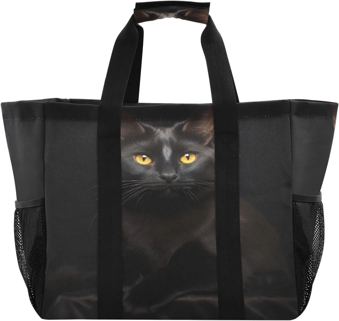 Nander Black Cat Foldable Tote Bag Waterproof Sandproof Women Beach Bag Handbag Gym Bag