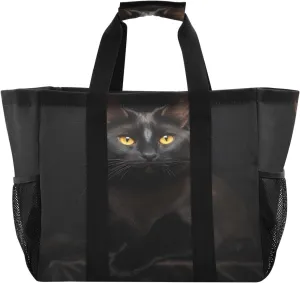 Nander Black Cat Foldable Tote Bag Waterproof Sandproof Women Beach Bag Handbag Gym Bag