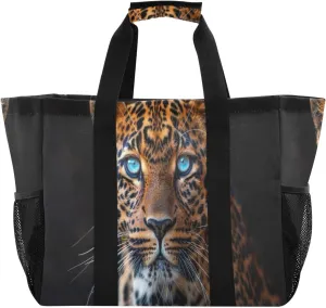 Nander Blue Eyed Brown Leopard Foldable Tote Bag Waterproof Sandproof Women Beach Bag Handbag Gym Bag