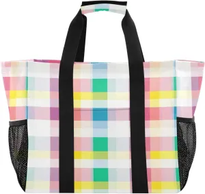 Nander Buffalo Plaid Checkered Foldable Tote Bag Waterproof Sandproof Women Beach Bag Handbag Gym Bag Travel Shopping Bag