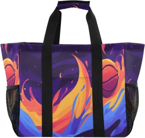 Nander Cartoon Flame Basketball Reusable Grocery Bags,Large Grocery Tote Bag Water Resistant Shopping Bags Foldable Grocery Bag for Clothes,Shoes and Picnic