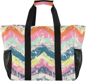 Nander Colored Wave Stripes Foldable Tote Bag Waterproof Sandproof Women Beach Bag Handbag Gym Bag Travel Shopping Bag