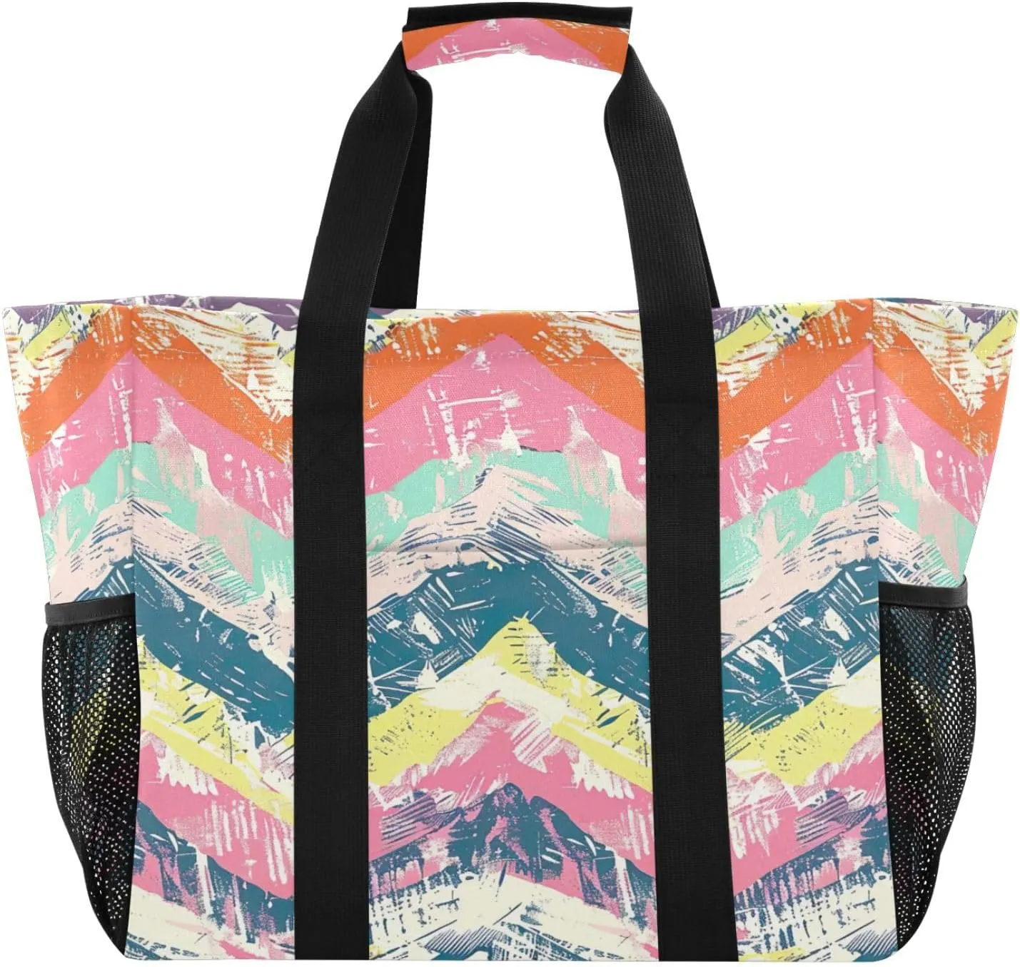 Nander Colored Wave Stripes Foldable Tote Bag Waterproof Sandproof Women Beach Bag Handbag Gym Bag Travel Shopping Bag